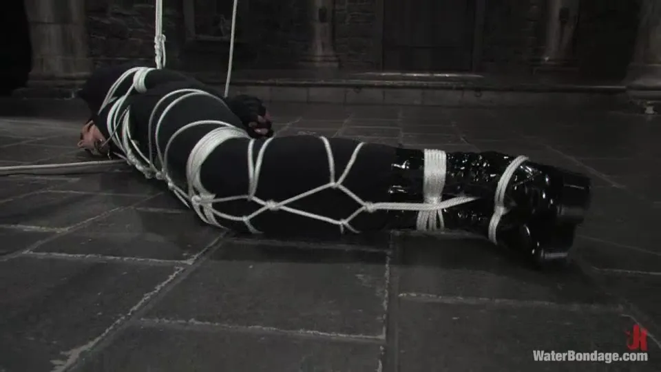 Master ties his slave completely, blindfolds and drops to floor