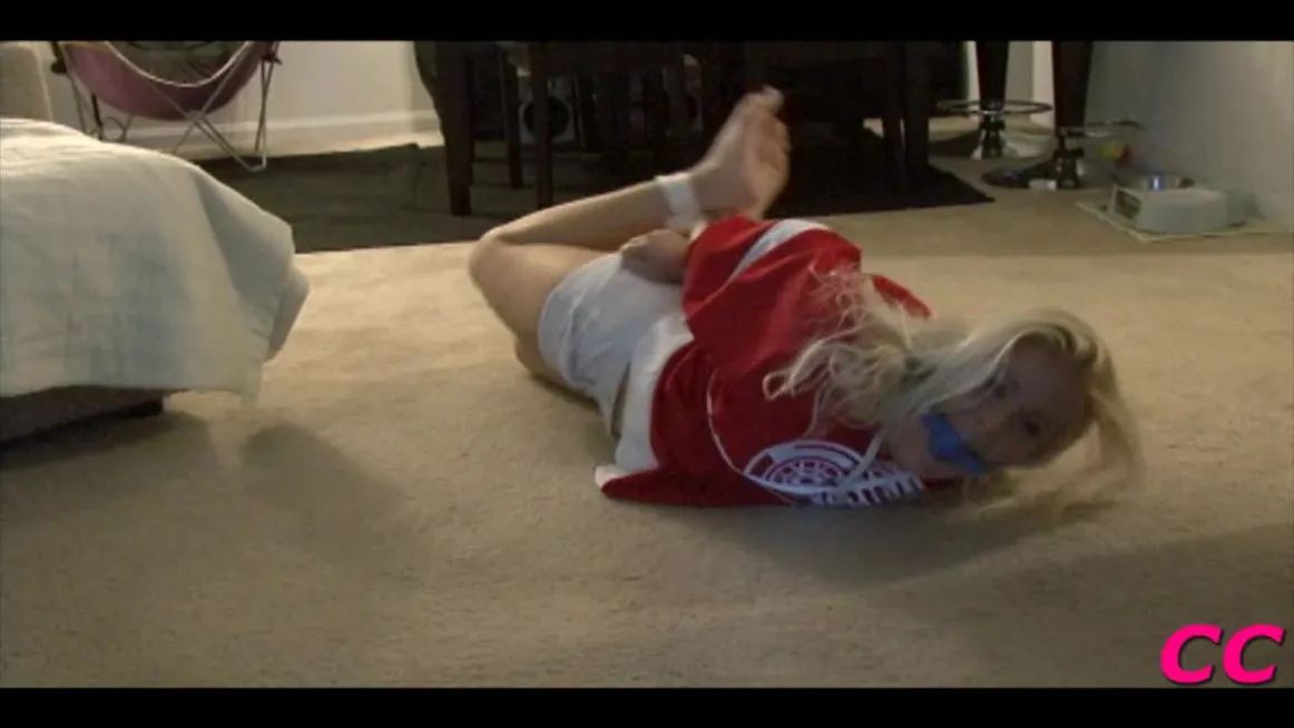 Bitchy blonde hottie gets gagged and hogtied on the floor