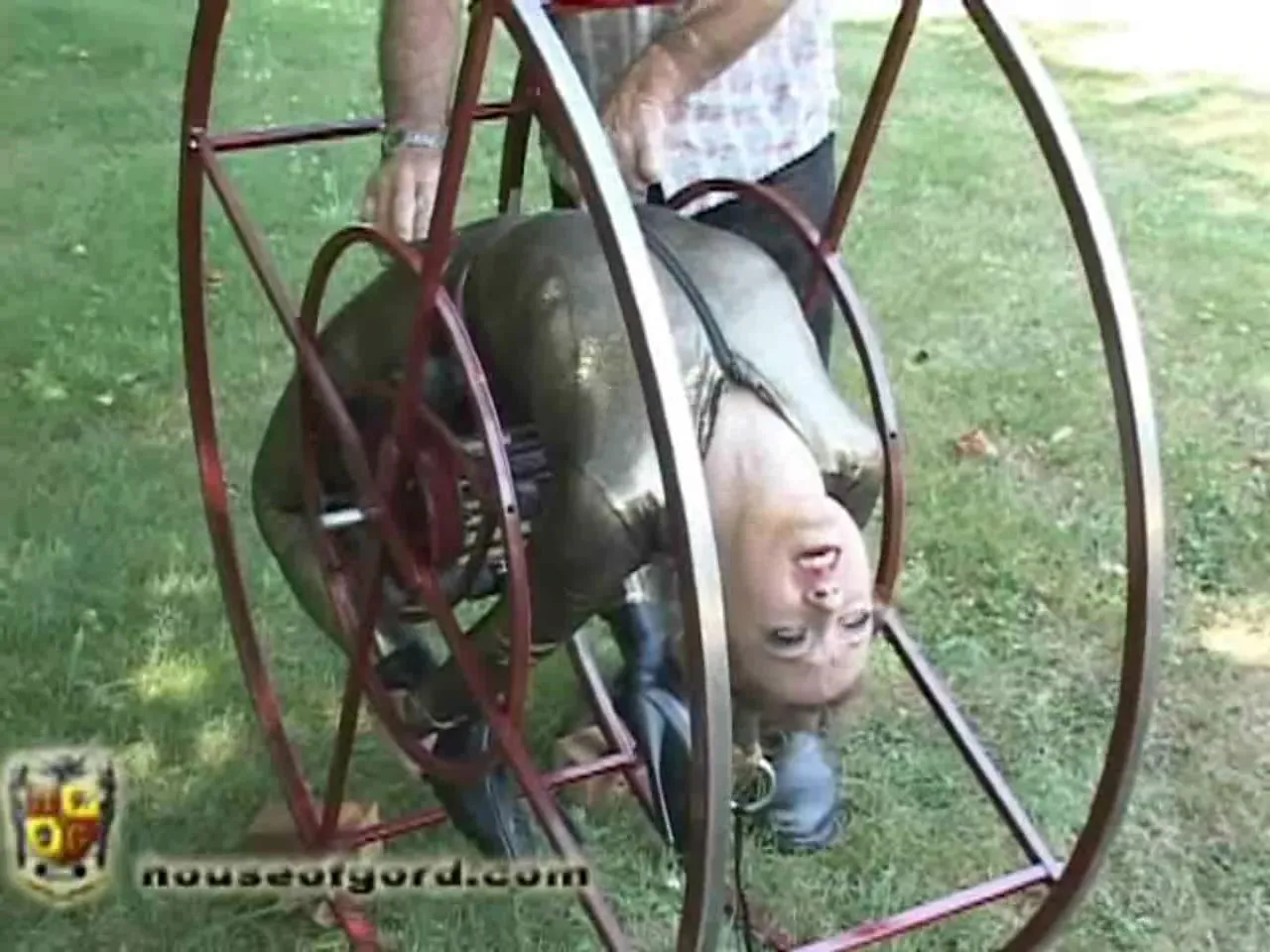 Bondage torture wheel used perfectly on stupid bitch