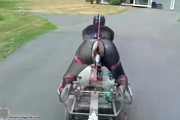 Radio controlled cart moves a bitch around while she is being fucked