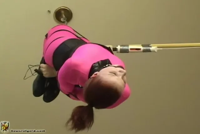 Lovely redhead with horse tail gets stuck on the ceiling